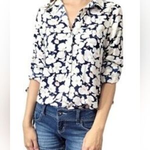 Skies Are Blue Kaulin Floral Button-Down Cargo Sleeve Blouse ■ Size XS